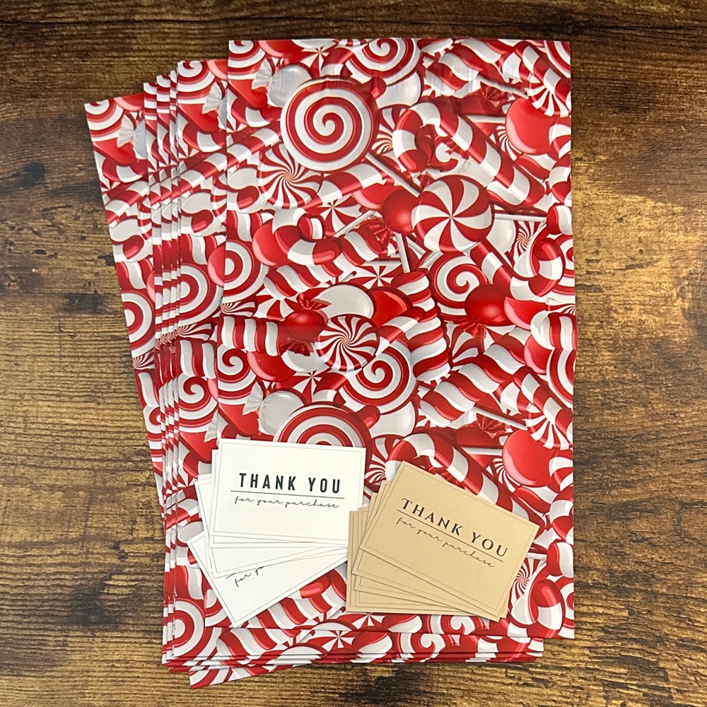 ⭐️ Shipping Materials 📦 Peppermint Twist Polymailers and Mini Thank You Cards